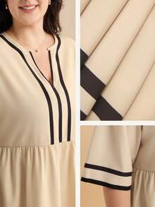 Momelise Đầm rộng cổ chữ V cỡ lớn dành cho nữ, kiểu dáng thoải mái, thích hợp cho kỳ nghỉ và du lịch. - Màu Khaki - Xem 8