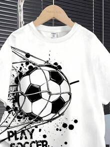 SHEIN Tween Boy Football Pattern Casual Loose Fitted Short Sleeve T-Shirt And Shorts Set, Comfortable Sleepwear, Summer - Multicolor - View 4