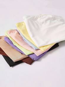 SHEIN BASICS 女士简约纯色紧身抹胸上衣，夏季 - 藍色 - 查看 6