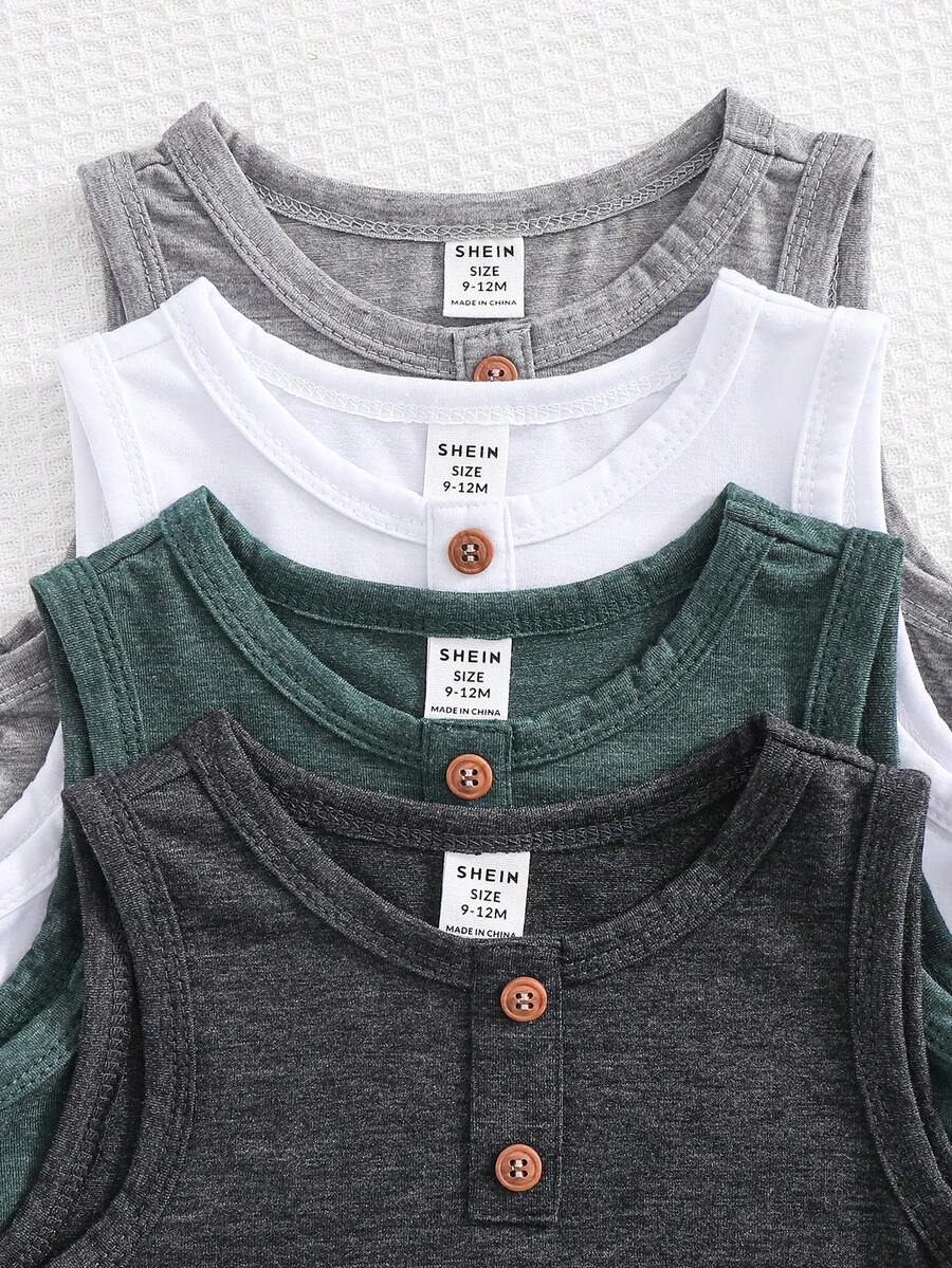 SHEIN 4pcs/Set Baby Boy Cute Summer Casual Versatile Solid Color Knit Vest All-Match Multipack - Multicolor - View 1