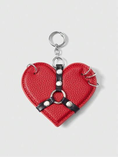 ROMWE Kawaii 1pc Red Punk Goth Style Heart Rivet Ring Lock Design Multi-Functional Accessory, Keychain, Bag Charm - Can Be Attached To Bags, Pants, Suitable For Daily Wear, Shopping, Dates