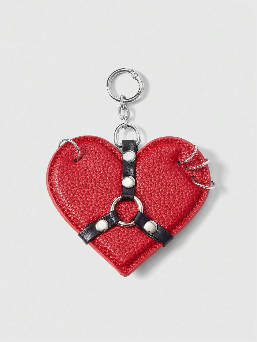 ROMWE Kawaii 1pc Red Punk Goth Style Heart Rivet Ring Lock Design Multi-Functional Accessory, Keychain, Bag Charm - Can Be Attached To Bags, Pants, Suitable For Daily Wear, Shopping, Dates - Red - View 1