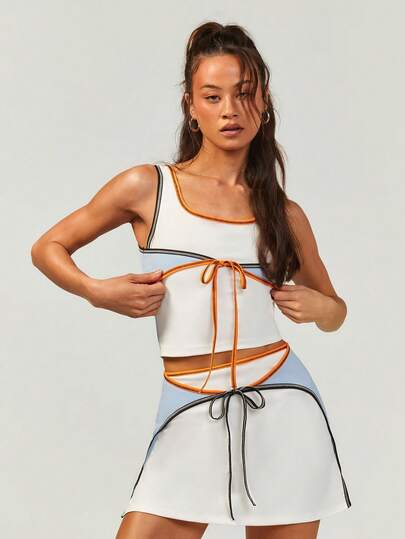 Athîral 女士休闲撞色滚边抽绳运动背心