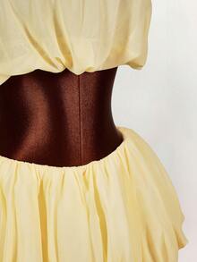 Amplova 2026新款高领荷叶边短款上衣和荷叶边半裙两件套女装 - 淡黃色 - 查看 10