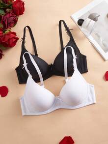 DesireSculpt 2pcs Smooth Seamless Wireless Lightly Padded Supportive Basic Everyday Bras - Multicolor - View 5