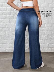 Flexra 女士弹力腰阔腿宽松休闲百搭牛仔裤 - 藍色 - 查看 2