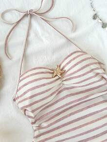 Elamini 两件套条纹印花吊带背心和短裤，休闲款 - 彩色 - 查看 3