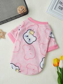 PETSIN 1 Pc Pink Flannel Pet Sweatshirt With Crown Bear Print, Warm - Multicolor - View 6