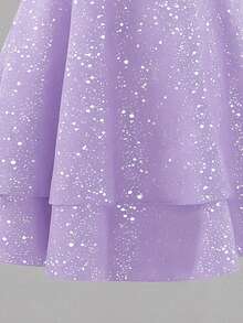 优雅少女蝴蝶结装饰A字荷叶边网纱吊带裙，适合晚宴和宴会穿着 - 紫色 - 查看 7