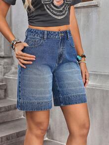 Breezaya Women's Casual Washed Denim Shorts, Summer - Blue - View 5