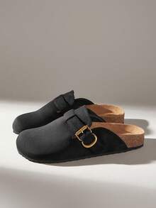 Solecia Women's Buckle Design Casual Slip-On Mules - Black - View 2