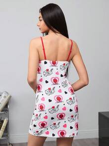 HOT STUFF X SHEIN Áo ngủ hai dây họa tiết trái tim và hoạt hình dành cho nữ - trắng - Xem 2