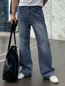 DAZY Quần jeans nam dáng thẳng, phong cách thường ngày, đa năng, kiểu dáng rách nhẹ, thích hợp cho mùa hè. - Màu xanh lam - Xem 6