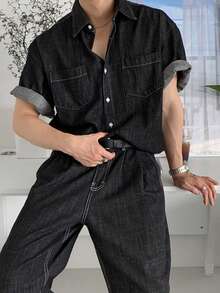 DAZY Men's Solid Dark Grey Denim Suit, Spring/Summer - Black - View 4