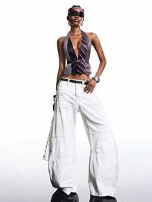 LYSMO Women's Geometric Striped Print Backless Sexy Halter Neck Camisole - Multicolor - View 6