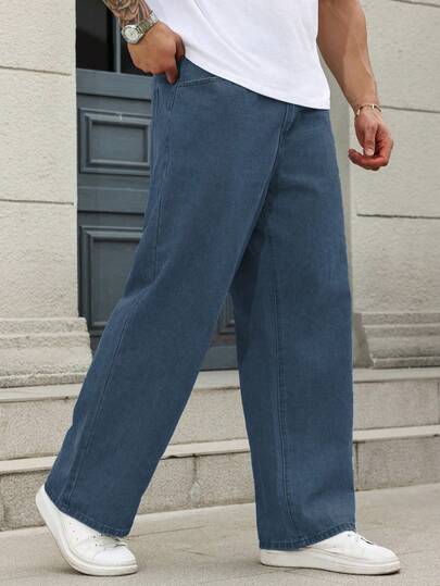 Manfinity Homme Jeans casuales de pierna ancha con bolsillos para hombres de talla grande