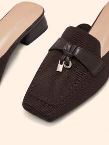 CUCCOO BASICS 女士时尚方头厚底低跟咖啡色针织面料穆勒拖鞋，简约舒适透气一脚蹬鞋，适合日常、通勤、约会、派对、度假等场合，低跟 - 咖啡棕 - 查看 5