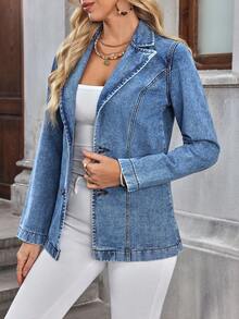 EMERY ROSE Women's Casual Commuter Washed Denim Jacket Blue Jean Jacket Women Women Blazer Jacket Cropped Denim Jacket Summer Jackets For Women - Blue - View 3