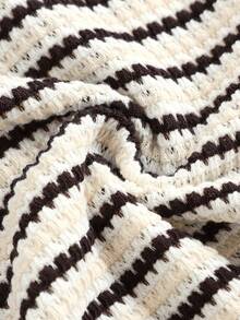 Vestido casual de vacaciones con estampado de rayas, escote halter y dobladillo con flecos para niña preadolescente - Blanco y Negro - Ver 3