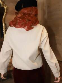 Gretanique 秋冬款翻盖口袋落肩纽扣前开襟大衣 - 杏色 - 查看 2