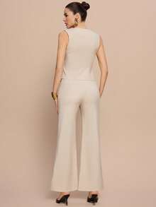 Olia Maree Olia Maree Bộ đồ công sở/thường ngày thanh lịch dành cho nữ, trang trí họa tiết hoa và cúc áo. - Màu be - Xem 3