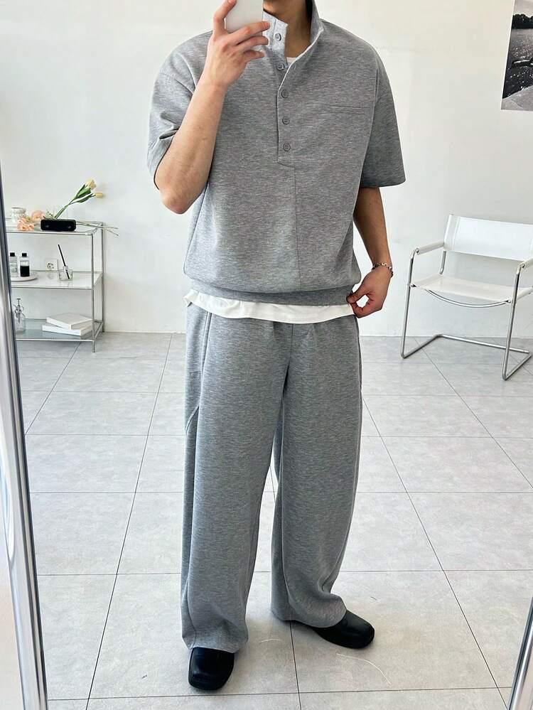 Men's Short Sleeve T-Shirt And Pants Set, Grey T-Shirt, Spring/Summer