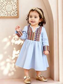 Baby Girls Cute Striped Tassel Long Sleeve Dress, Blue, Spring/Summer - Blue - View 4