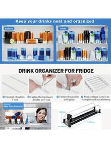 2 Pieces Beverage Push Rod, Refrigerator Bottle And Can Organizer Box, Self-Propelled Soda Can Dispenser With Upgraded Double-Layer Tray And Positioning Clips, Kitchen Supplies, Wardrobe Storage And Organization, Desktop Storage - Multicolor - View 4