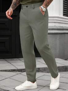 Manfinity Homme Men's Casual Solid Color Breathable Slant Pocket Tapered Pants Men Pants Casual Breathable Pants Men Summer Pants Men Men Slacks - Green - View 5