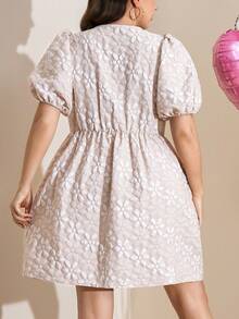 Comfylo Đầm hè cỡ lớn, váy ngắn vải jacquard họa tiết, đầm có nơ và túi trước, đầm ngắn thắt eo, đầm tay ngắn cổ tròn, trang phục ngày Valentine, trang phục lễ hội âm nhạc, trang phục hẹn hò, đầm ngày Valentine, đầm dạ hội tốt nghiệp, đầm phù dâu. - Màu be - Xem 5