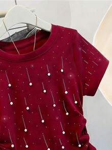 Resyla Shiny Sequin Drawstring Waist Casual T-Shirt, A Fashionable Gift For Friends