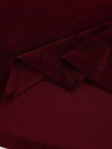 GlowEve 女士天鹅绒圆领水钻链条腰带A字优雅连衣裙，适合日常、工作、商务、浪漫约会、派对、圣诞节等场合，长袖藏蓝色长裙，秋冬款 - 酒紅色 - 查看 6