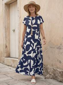 Faunlyn 女士全印花休闲连衣裙，适合度假穿着