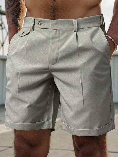 Manfinity Homme Pantalones cortos casuales sueltos con bolsillo plisado de unicolor para hombres