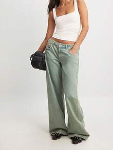 ATUI Studio 女士夏季度假休闲街头低腰牛仔裤，适合夏季穿着，海滩度假，欧洲夏季，乡村音乐会，街头服饰，宽松牛仔裤，阔腿裤，七月四日独立日，乡村音乐会 - 藍色 - 查看 1