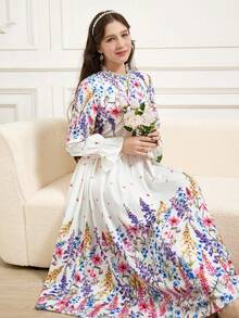 少女优雅印花春季衬衫和长裙套装 - 彩色 - 查看 5