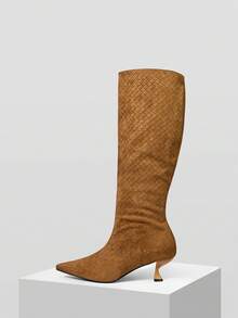 MOTF WOMEN POINT TOE EMBOSSED KNEE-HIGH BOOTS VALENTINE'S DAY - Brown - View 2