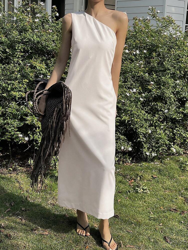 Women's Elegant Solid Color Sleeveless Mid-Length Dress, Summer Sundress