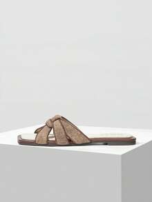 MOTF PREMIUM SQUARE-TOE SIMPLE AND COMFORTABLE WOMEN FLAT SANDALS FOR SUMMER VACATION, BACK TO SCHOOL COLLEGE STUDENT SHOES, FOR NEW YEAR HOLIDAY, SPRING SHOES SPRING BREAK EASTER VALENTINE'S DAY - Mocha Brown - View 2