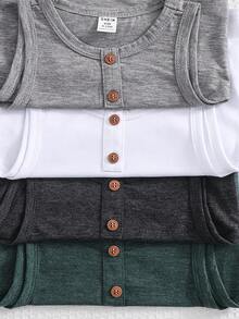 SHEIN 4pcs/Set Baby Boy Cute Summer Casual Versatile Solid Color Knit Vest All-Match Multipack - Multicolor - View 3