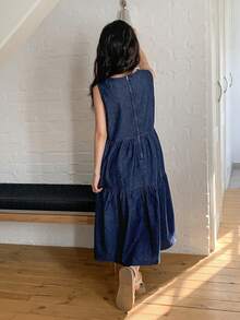 Dazy Kids Tween Girls Sleeveless Round Neck Denim Dress - Dark Wash - View 7