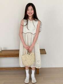 DAZY 女童无袖圆领连衣裙，少女秋季服装 - 杏色 - 查看 2