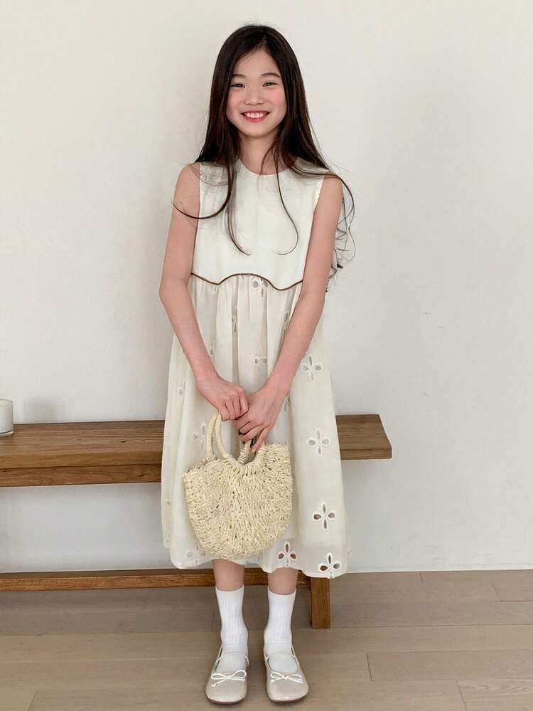 Girls Sleeveless Round Neck Dress, Tween Girl Fall Clothes