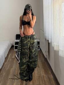 StreetHx 女士休闲抽绳腰宽松迷彩牛仔裤 - 彩色 - 查看 8