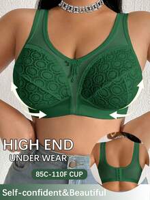 DesireSculpt Plus Size Sheer Mesh Splice Wireless Bra - Army Green - View 8