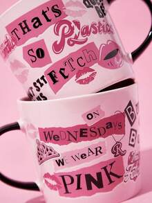 Mean Girls | SHEIN 1 个 13.5 盎司/400 毫升字母图案陶瓷杯，耐热耐寒，可微波炉加热和洗碗机清洗，适用于水、牛奶、果汁、咖啡，时尚“星期三我们穿粉红色，太吸引人了” - 粉色 - 查看 5