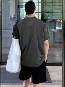DAZY 男士做旧水洗深灰色圆领T恤，夏季 - 灰色 - 查看 4