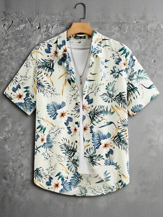 GENTILAND Loose Fit Men's Tropical Print Shirt, No T-Shirt