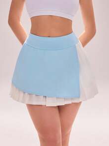 Sovereign Charm Casual Versatile Contrast Color Pleated 2 In 1 With Storage Pocket Yoga Sports Skorts - Multicolor - View 1