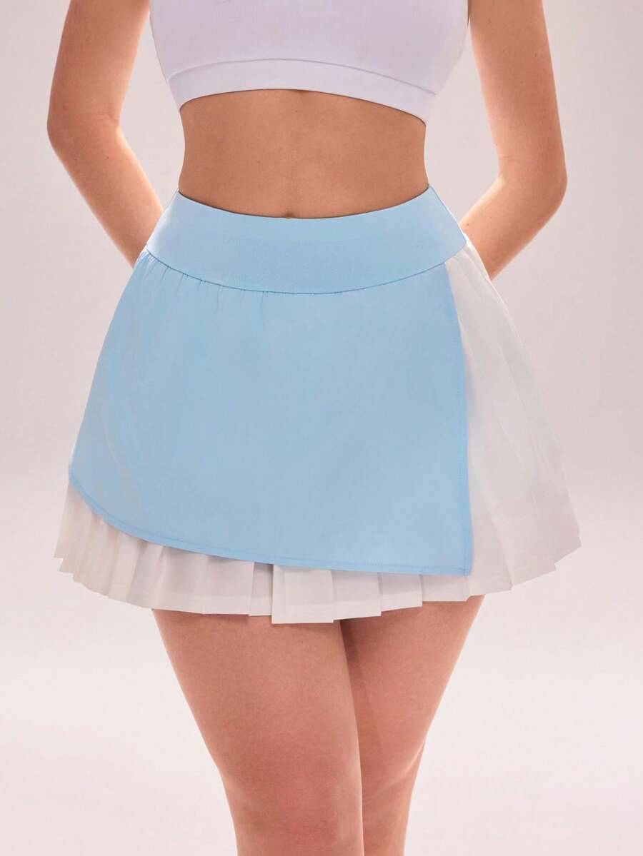 Sovereign Charm Casual Versatile Contrast Color Pleated 2 In 1 With Storage Pocket Yoga Sports Skorts - Multicolor - View 1